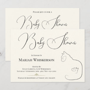 Elegant Black & Cream Cat Lover Baby Shower Inbjudningar