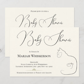 Elegant Black & Cream Cat Lover Baby Shower Inbjudningar