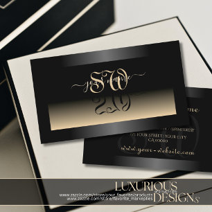 Elegant Black Cream Gradient Initialer Mörk Shimm Visitkort