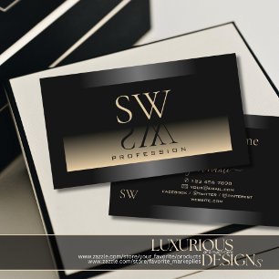 Elegant Black Cream Gradient Monogram Mörk Shimme Visitkort
