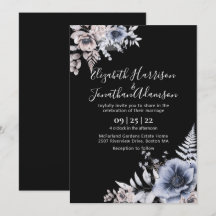 Elegant Black Cream Watercolor Blommigt Bröllop