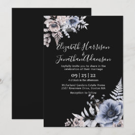 Elegant Black Cream Watercolor Blommigt Bröllop Inbjudningar