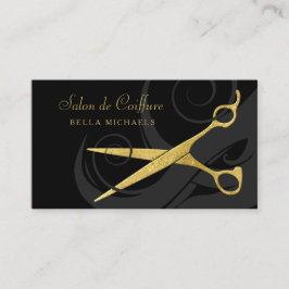 Elegant Black Curls Faux Guld Scissors Hair Salon Tidsbeställning Kort