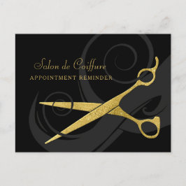 Elegant Black Curls Faux Guld Scissors Möte Vykort