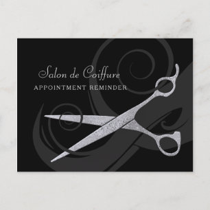Elegant Black Curls Silver Scissors Möte Vykort