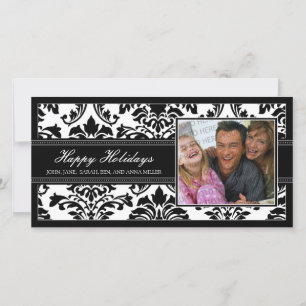 Elegant Black Damask Anpassningsbar Glad helg-kort Julkort