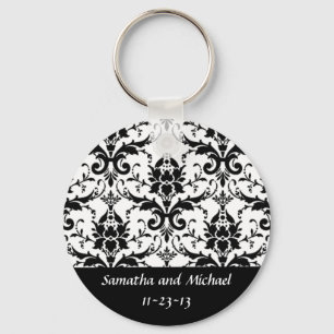 Elegant Black Damask bröllopsdag Nyckelring