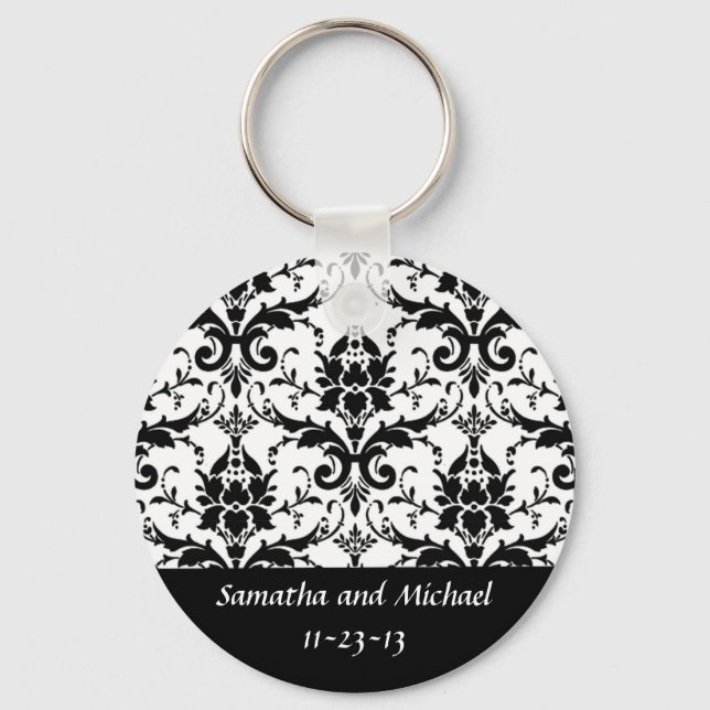 Elegant Black Damask bröllopsdag Nyckelring (Framsida)