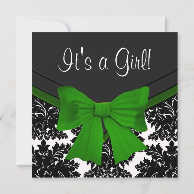 Elegant Black Damask Emerald Grönt Baby Shower Inbjudningar (Framsida)