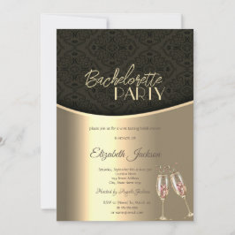 Elegant Black Damask Guld Bachelorette Inbjudningar