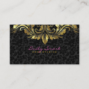 Elegant Black Damask Guld Blommigt Snöre 2 Visitkort