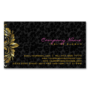 Elegant Black Damask Guld Blommigt Snöre 2 Visitkortmagnet