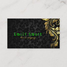 Elegant Black Damask Guld Blommigt Snöre 4 Visitkort