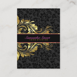 Elegant Black Damask Guld Blommigt Snöre Visitkort