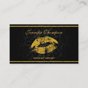 Elegant Black Damask Guld Läppar Visitkort