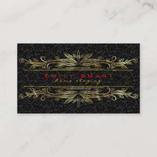 Elegant Black Damask Guld Ram Visitkort