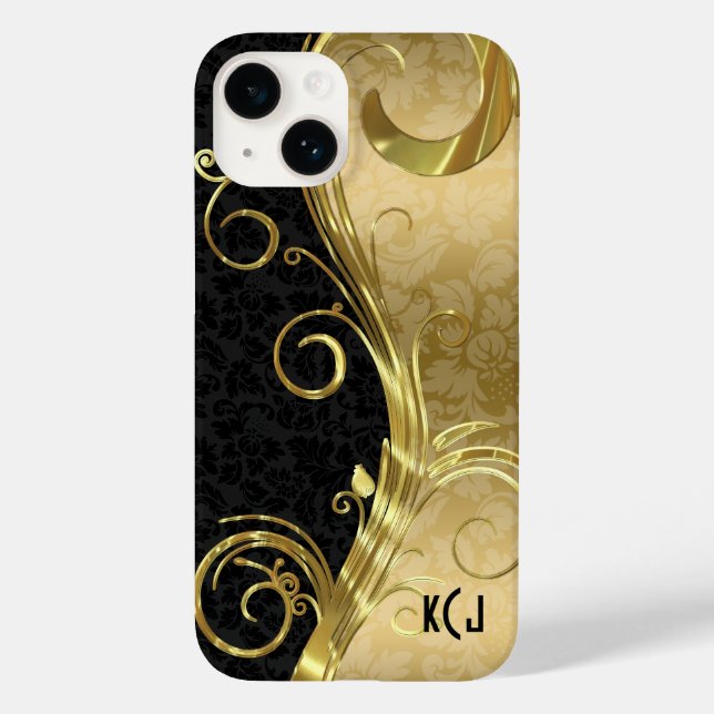 Elegant Black Damask Guld Swirls (Baksida)