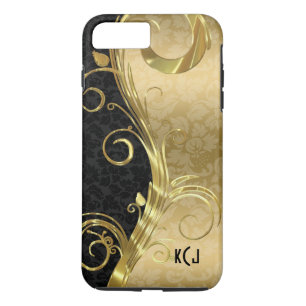 Elegant Black Damask Guld Swirls