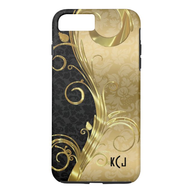 Elegant Black Damask Guld Swirls Case-Mate iPhone Skal (Baksida)