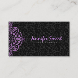 Elegant Black Damask Lila Vintage Snöre Visitkort