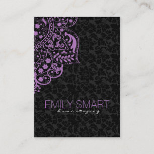 Elegant Black Damask Lila Vintage Snöre Visitkort