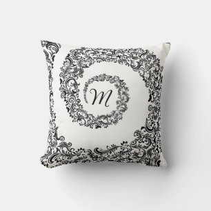 Elegant Black Damask Monogram Kudde