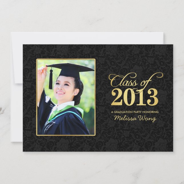 Elegant Black Damask och Guld klass 2013 Inbjudningar (Framsida)