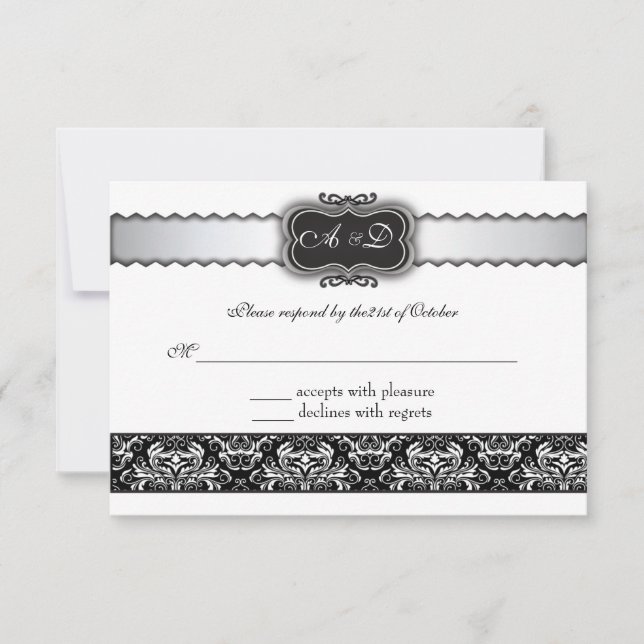 Elegant Black Damask och Silver OSA kort (Framsida)