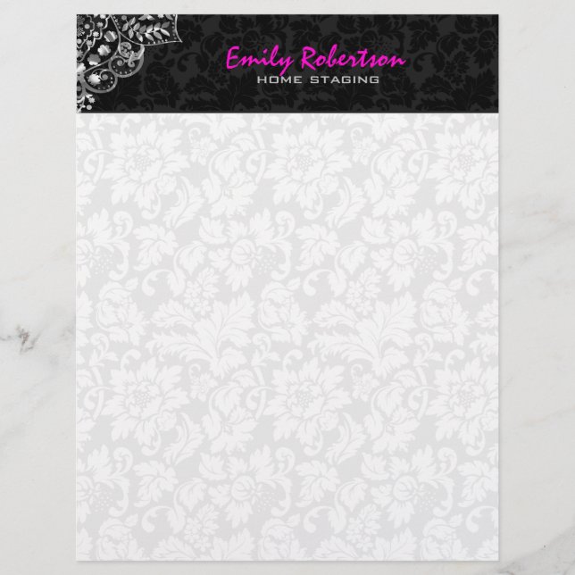 Elegant Black Damask Silver Metallic Vintage Snöre (Framsida)