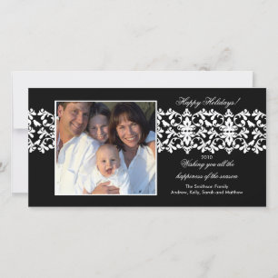 Elegant Black Damask Snöre julfotkort Julkort
