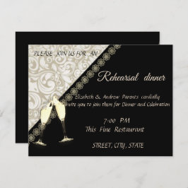Elegant Black,Damask Weddi Rehearsal Middag Inbjudningar