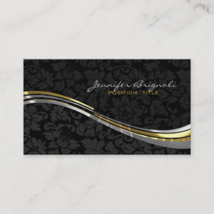 Elegant Black Damasker Guld och Silver accenter Visitkort