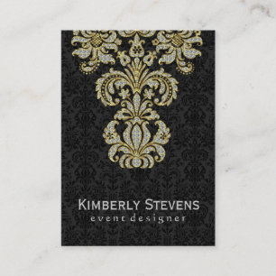 Elegant Black Damasker och diamanter Glitter Visitkort