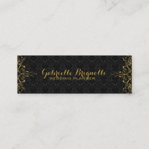 Elegant Black Damasks & Guld Blommigt Snöre Ram Mini Visitkort