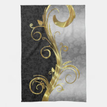 Elegant Black Damasks Guld & Silver Swirls