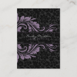 Elegant Black Damasks & Lila Blommigt Ornament Visitkort