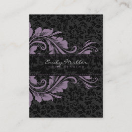 Elegant Black Damasks & Lila Blommigt Ornament Visitkort