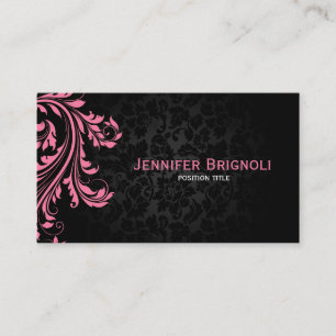 Elegant Black Damasks Rosa Blommigt Swirl Visitkort