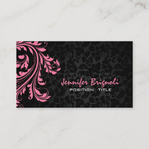 Elegant Black Damasks Rosa Blommigt Swirl Visitkort