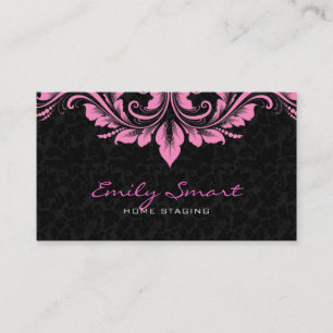 Elegant Black Damasks Rosa Blommigt Swirls Visitkort