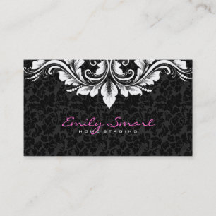 Elegant Black Damasks White Blommigt Snöre Visitkort