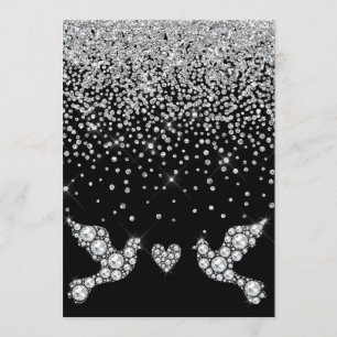 ELEGANT BLACK DIAMOND CRYSTAL DOVE BRÖLLOP INBJUDNINGAR