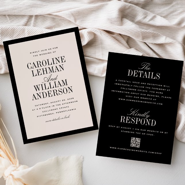 Elegant Black Double-Sided Wedding  Inbjudningar (Skapare uppladdad)