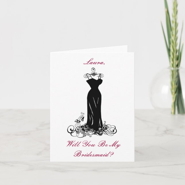 Elegant Black Dress & Heels - Bridesmaid Card Inbjudan (Framsida)