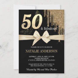 Elegant Black Dripss Guld Glitter 50:e Inbjudningar