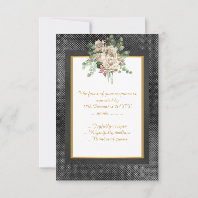 ELEGANT BLACK EMBOSSED LAGRAR BLOMMIGT ANPASSNINGS OSA KORT (Framsida)
