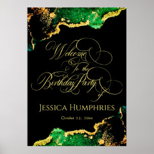 Elegant Black Emerald Guld Birthday Välkommen Post Poster