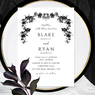 Elegant Black Enchanting Garland Bröllop Inbjudningar