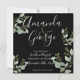 Elegant Black Eucalyptus Löv Save Date Magnetisk Inbjudningskort