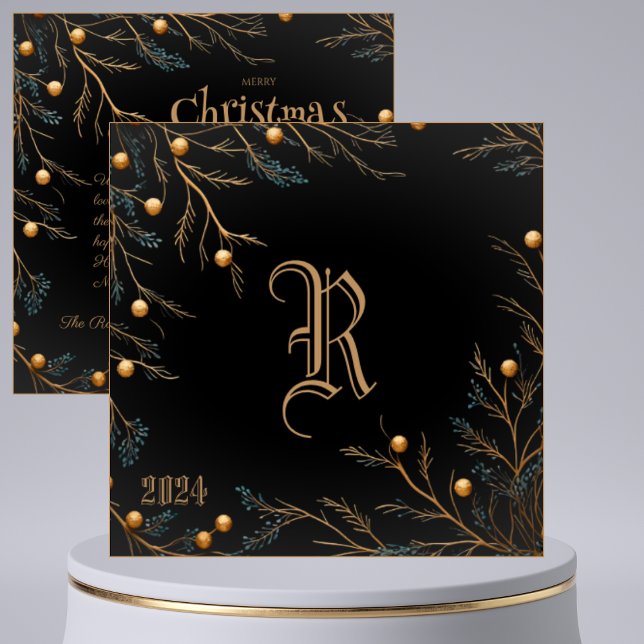 Elegant Black Family Monogram-julkort Julkort (Skapare uppladdad)